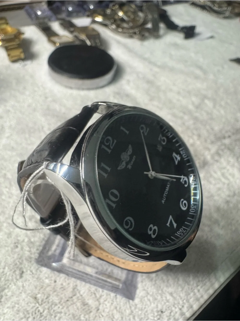 Winner Men's Automatic Black Dial Watch with Silver Case